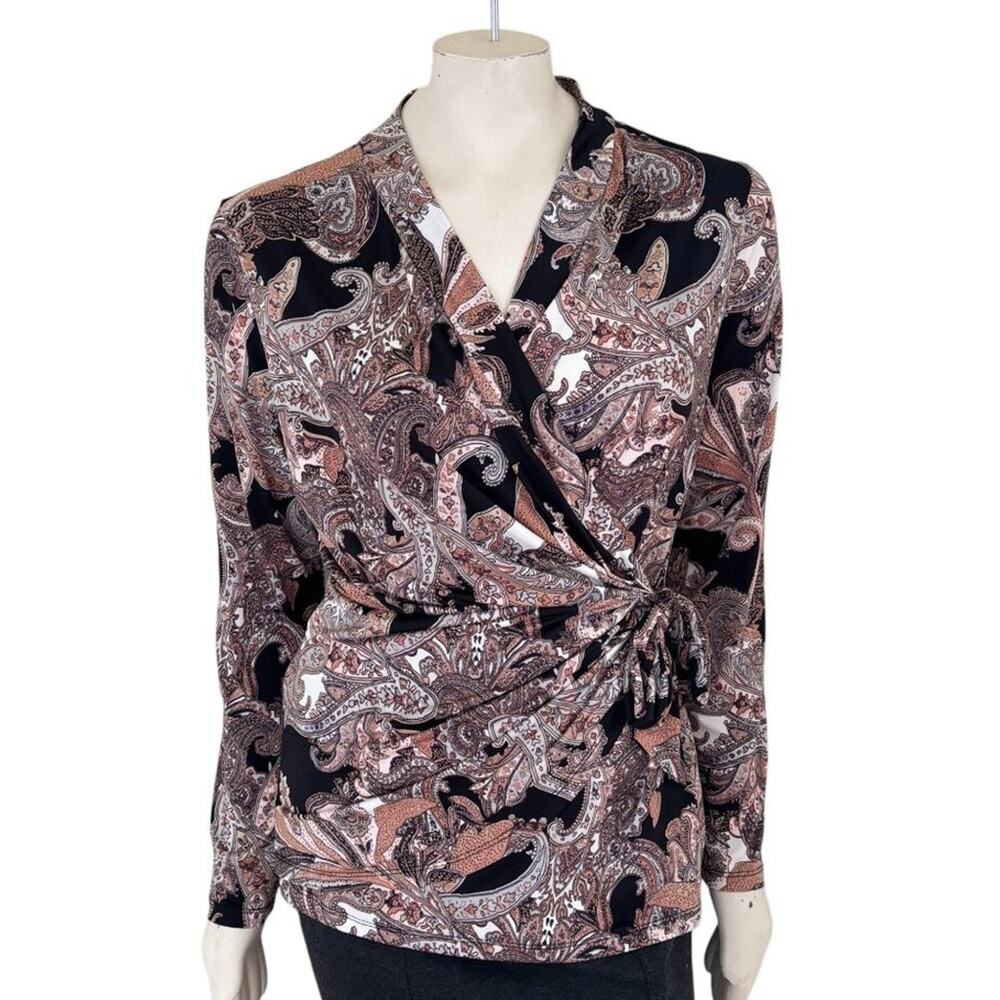 CACHE Paisley Printed Stretchy Wrap Blouse Long sleeve  SZ L